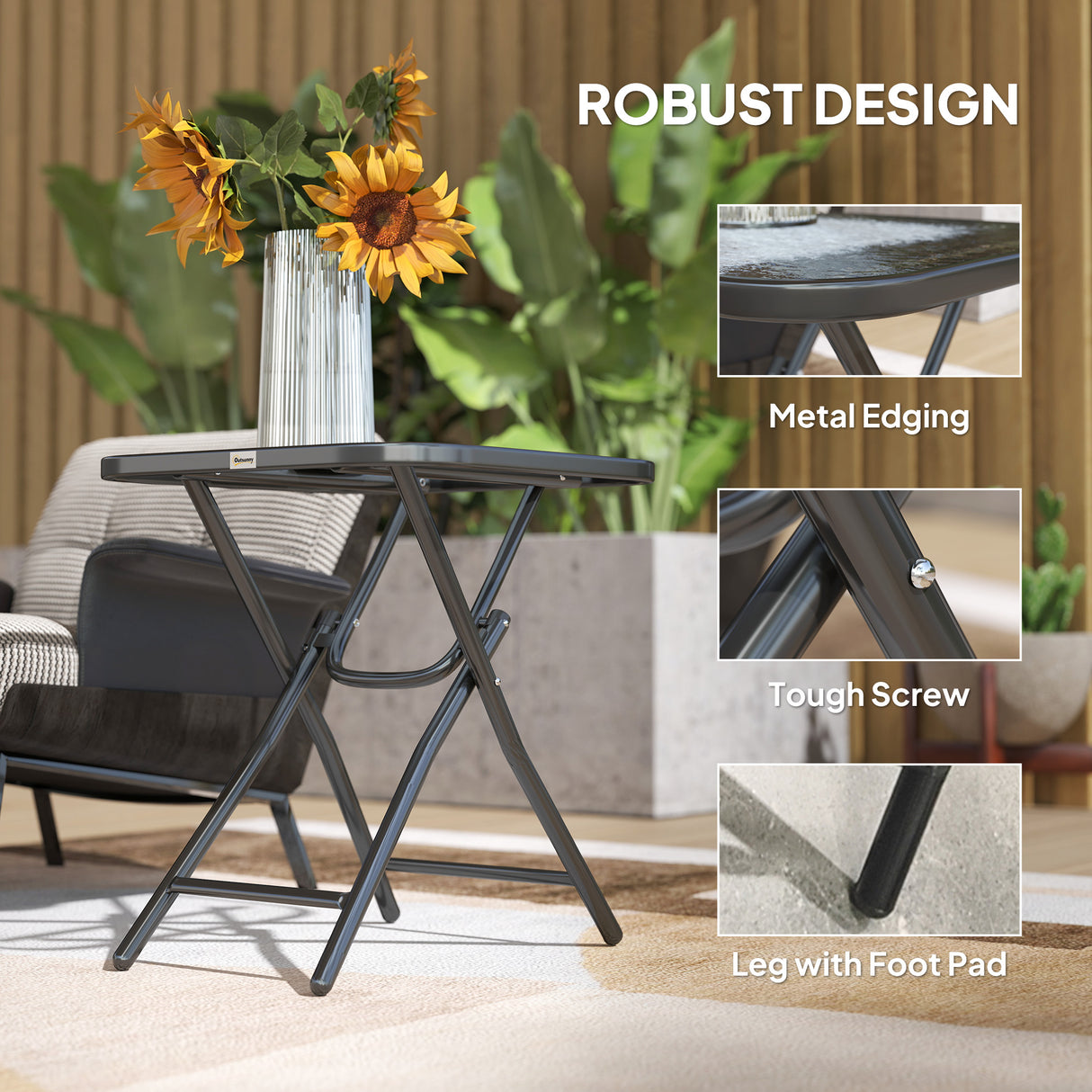 Glass Top Outdoor Garden Patio Side Table Square - Velmora
