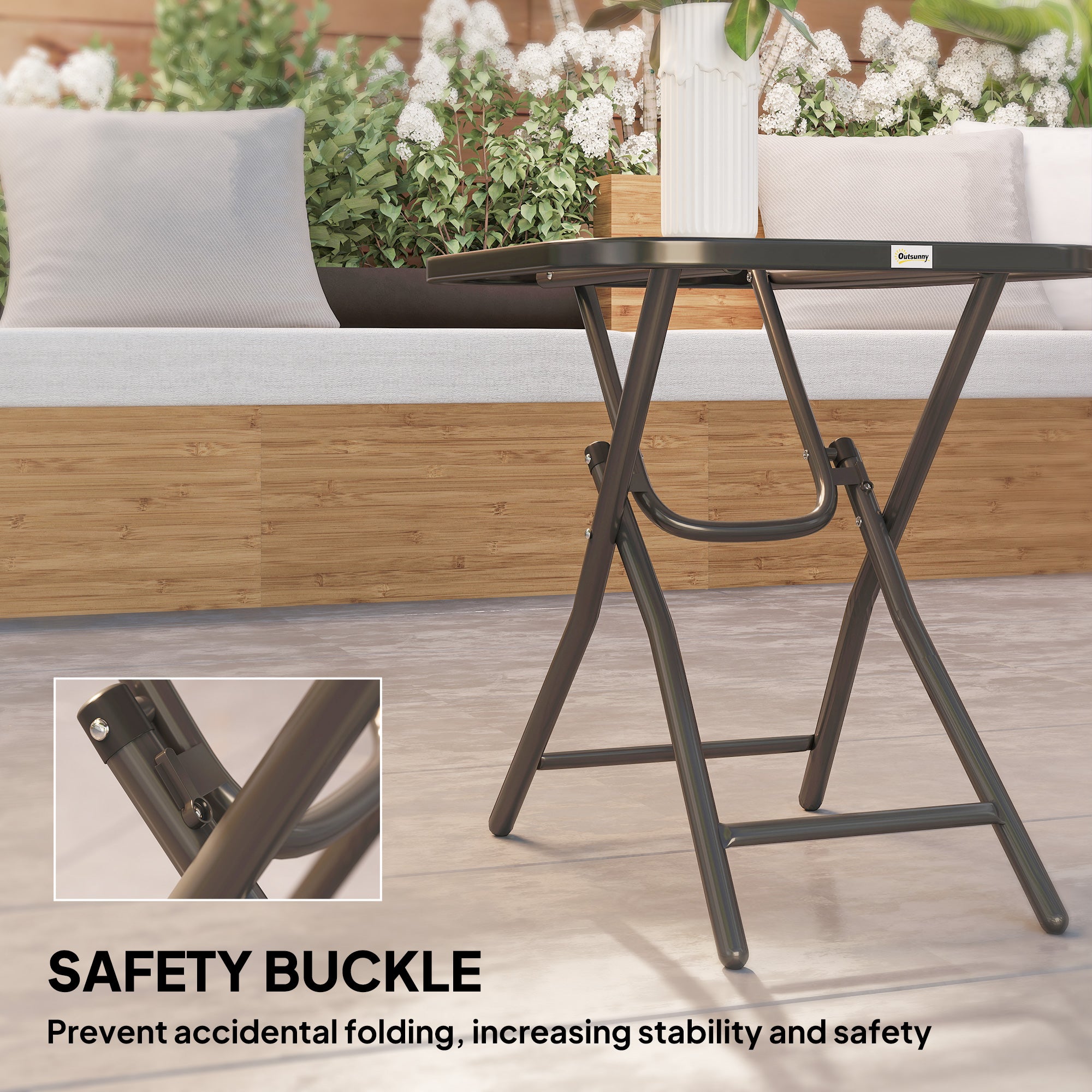 Glass Top Outdoor Garden Patio Side Table Square - Velmora