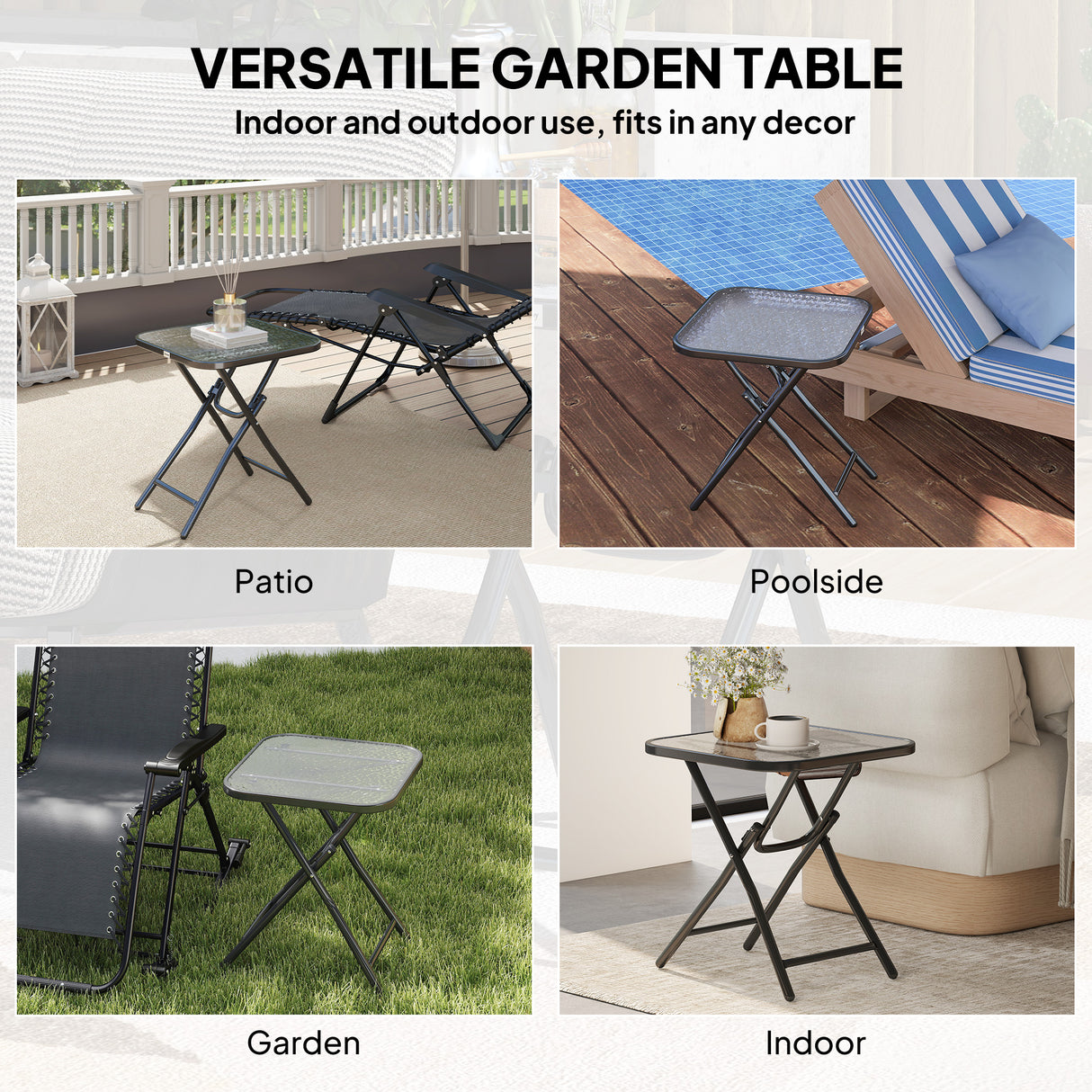 Glass Top Outdoor Garden Patio Side Table Square - Velmora