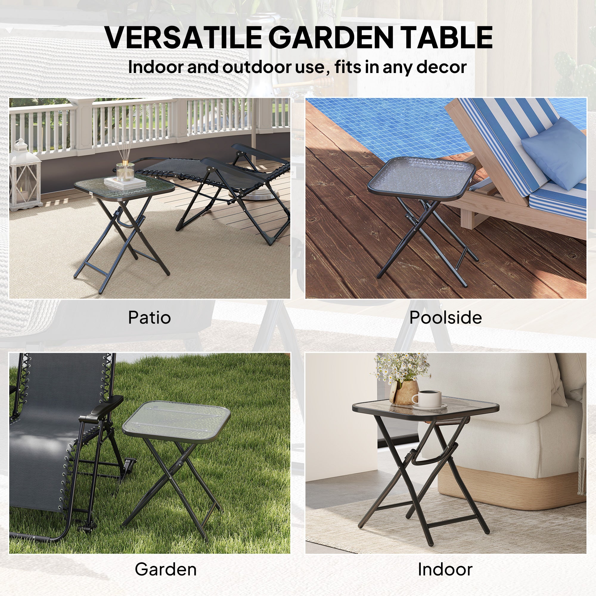 Glass Top Outdoor Garden Patio Side Table Square - Velmora