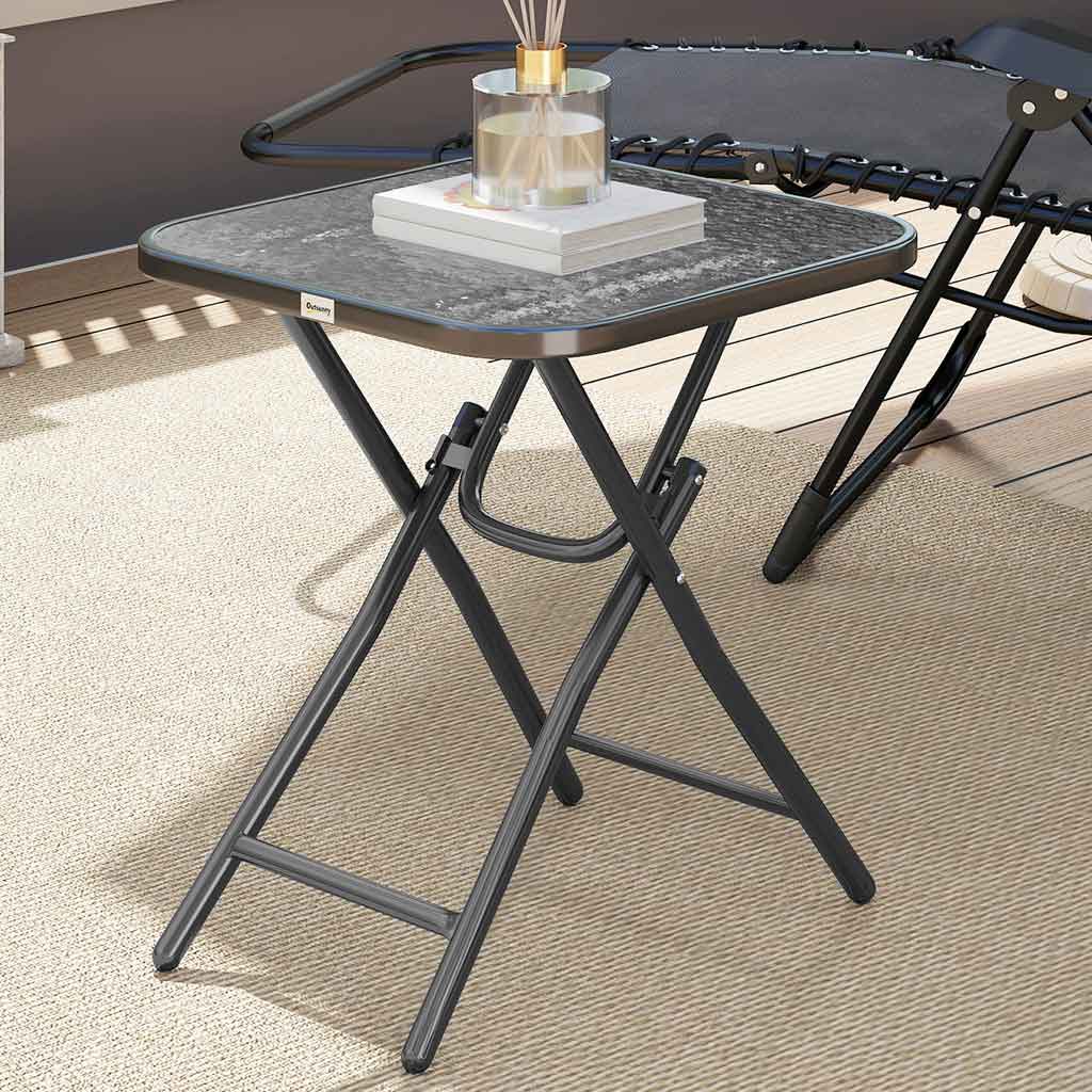 Glass Top Outdoor Garden Patio Side Table Square - Velmora