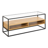 Glass TV Stand With 2 Oak Shelves - Randolf