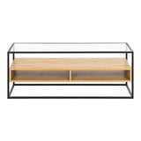 Glass TV Stand With 2 Oak Shelves - Randolf