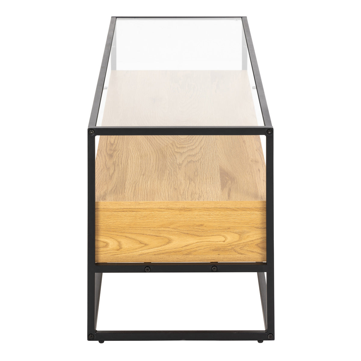 Glass TV Stand With 2 Oak Shelves - Randolf