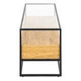 Glass TV Stand With 2 Oak Shelves - Randolf
