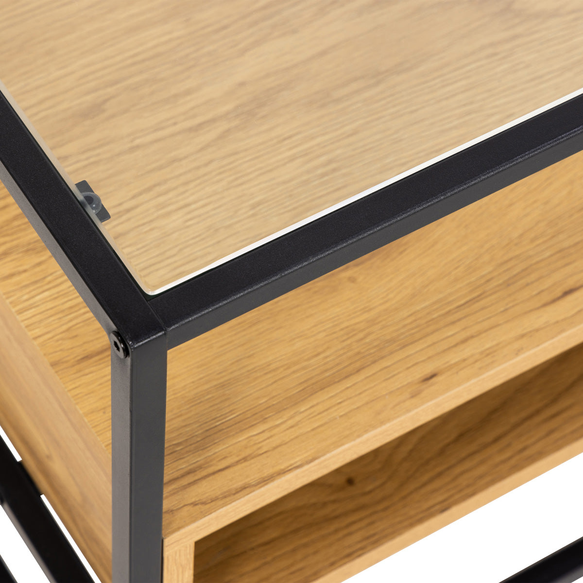 Glass TV Stand With 2 Oak Shelves - Randolf