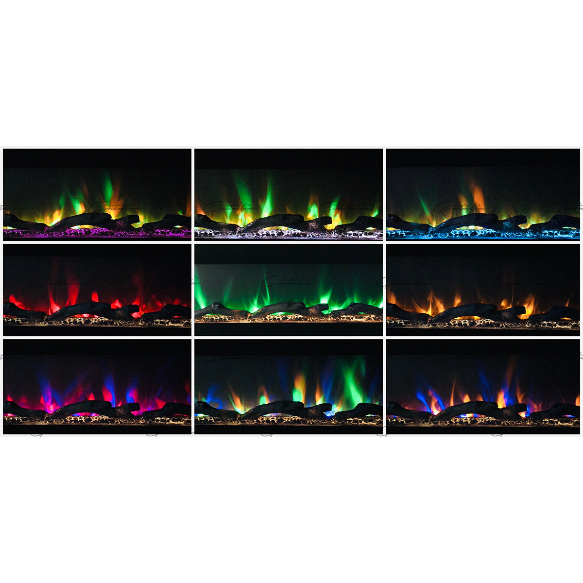 Glass Wall Insert or Mounted Electric Fire 60 Inch - Aurora