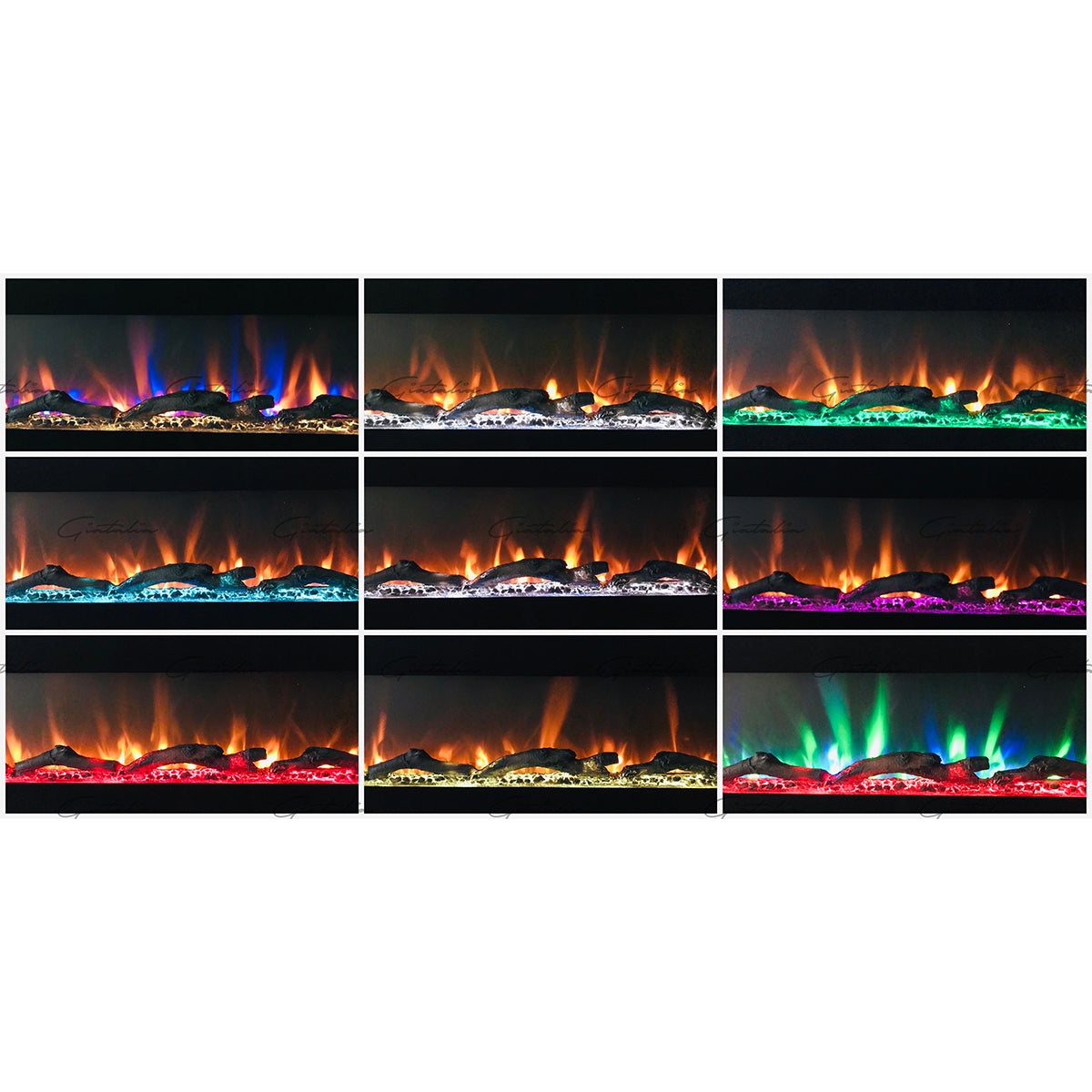 Glass Wall Insert or Mounted Electric Fire 72 Inch - Aurora