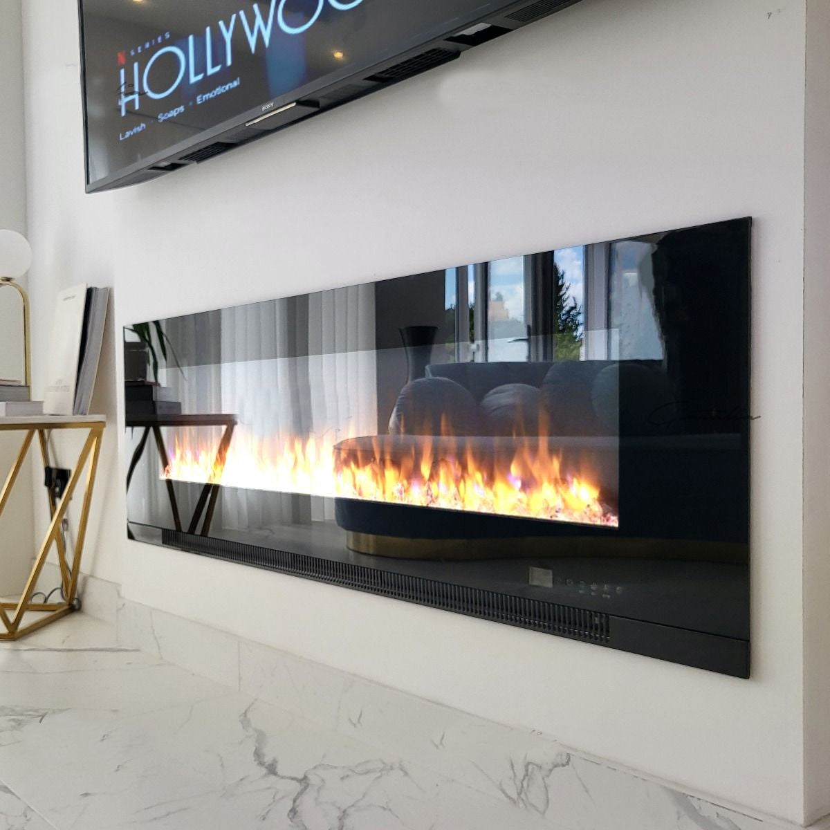 Glass Wall Insert or Mounted Electric Fire 78 Inch - Aurora