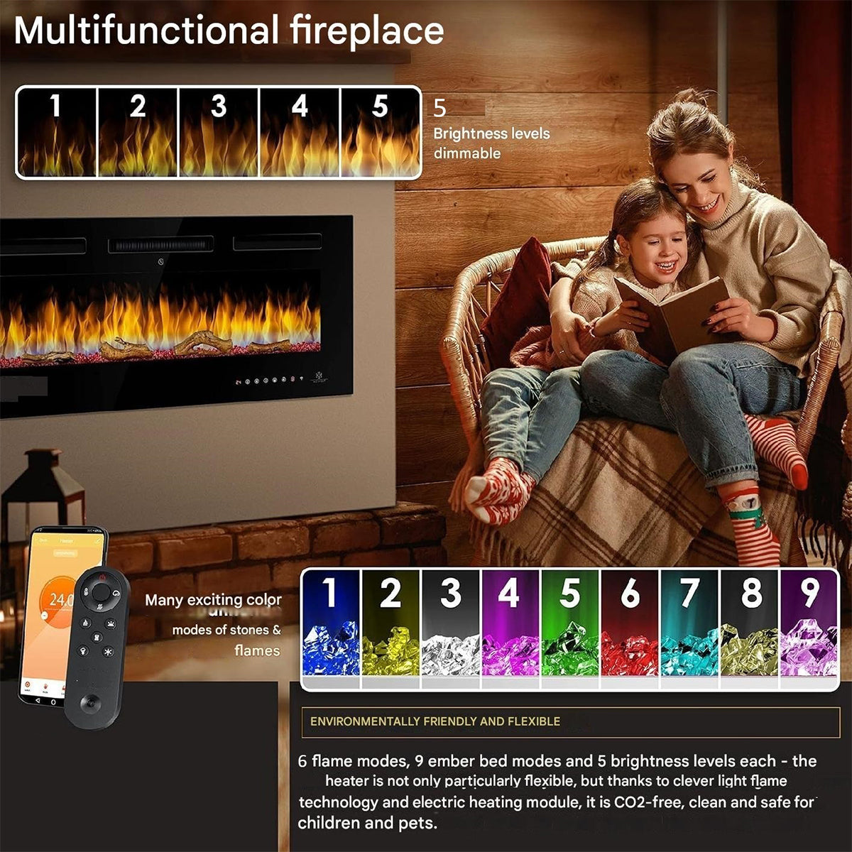 Glass Wall Insert or Mounted Electric Fire With Wi-Fi 50 Inch - Luminis