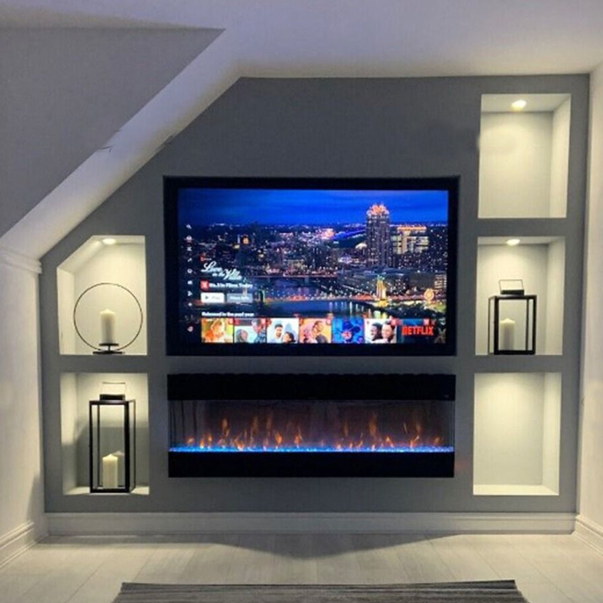 Glass Wall Insert or Mounted Mantel Electric Fire 42 Inch - Mirage