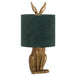 Green Velvet Shade Table Lamp With Hare Resin Base - Antique