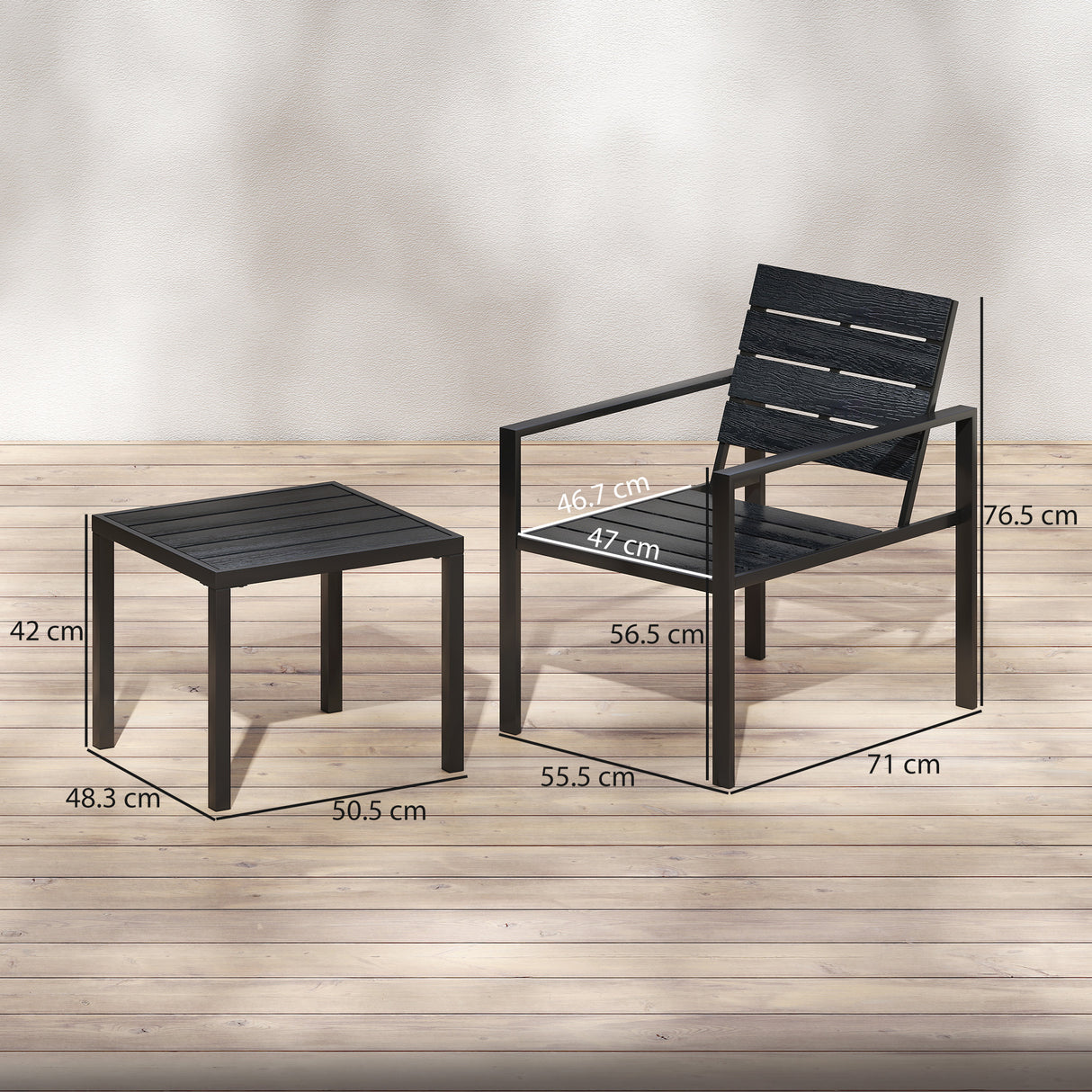 HDPE 3 Pieces Garden Bistro Set With Steel Frame - Velmora
