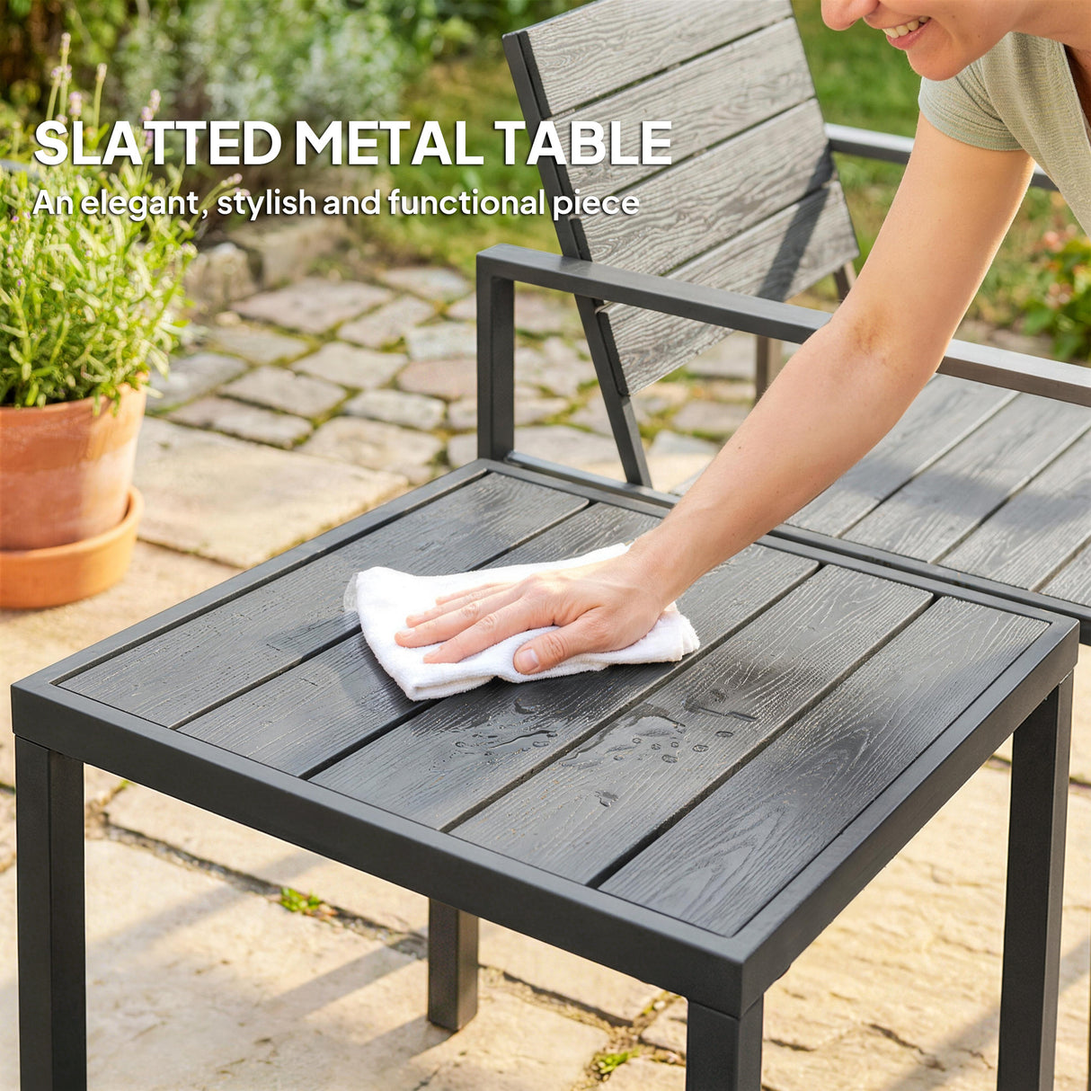 HDPE 3 Pieces Garden Bistro Set With Steel Frame - Velmora