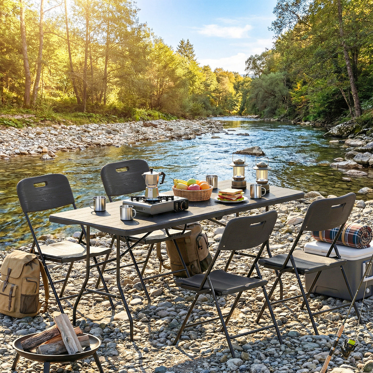 HDPE Foldable Garden Dining Set With 4 Chairs - Velmora