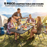 HDPE Foldable Garden Dining Set With 4 Chairs - Velmora