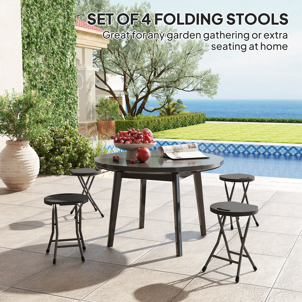 HDPE Folding Carry Stools in Set of 4 - Velmora