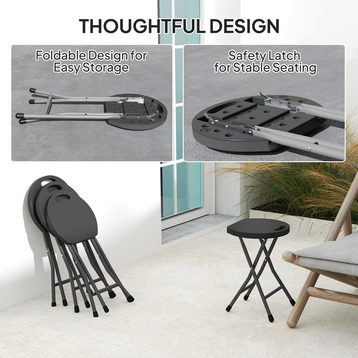 HDPE Folding Carry Stools in Set of 4 - Velmora