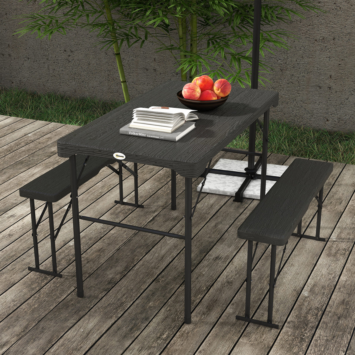 HDPE Folding Picnic Garden Dining Set With 2 Benches - Velmora