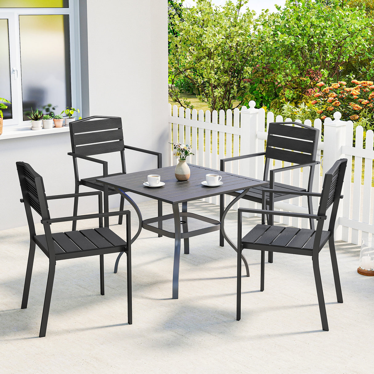 HDPE Stackable Garden Chairs in Set of 4 - Velmora