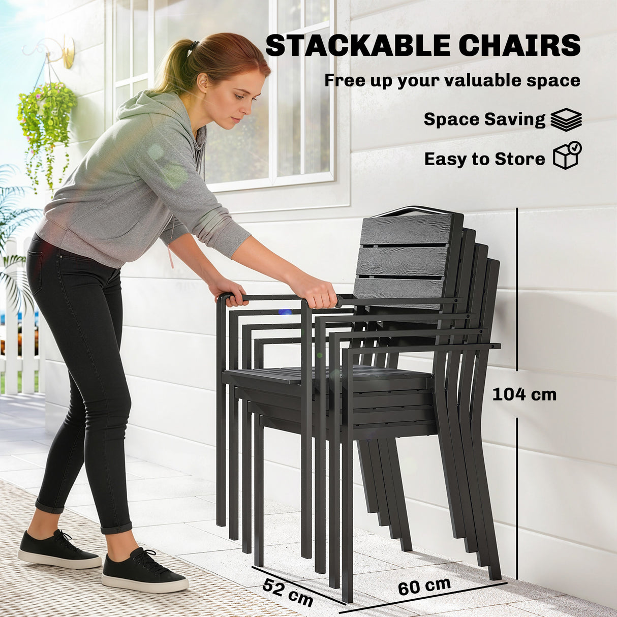 HDPE Stackable Garden Chairs in Set of 4 - Velmora