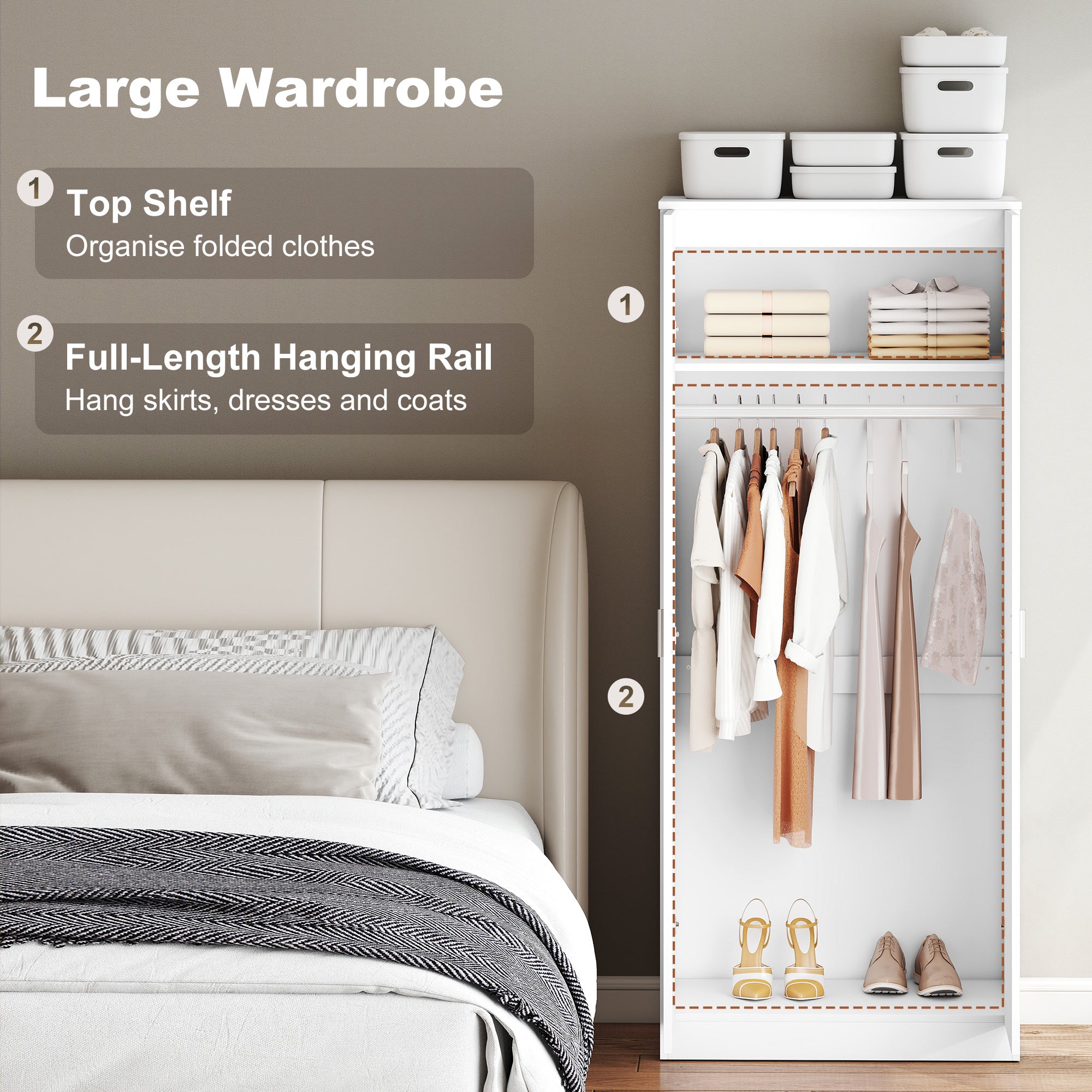 High Gloss 3 Piece Bedroom Furniture Set With 2 Doors Wardrobe - Velmora
