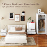 High Gloss 3 Piece Bedroom Furniture Set With 2 Doors Wardrobe - Velmora
