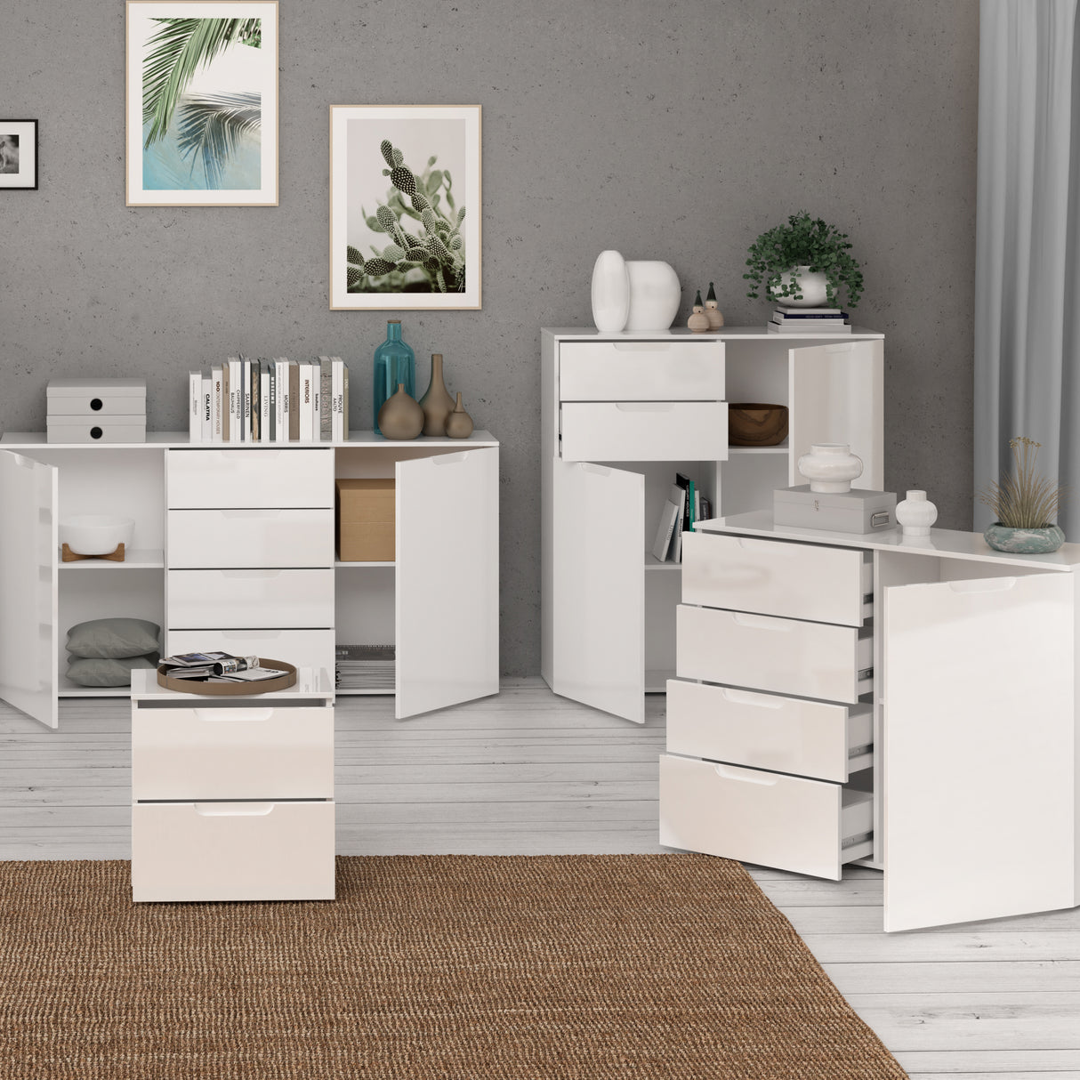 High Gloss Bedside Cabinet With 2 Drawers - Sienna