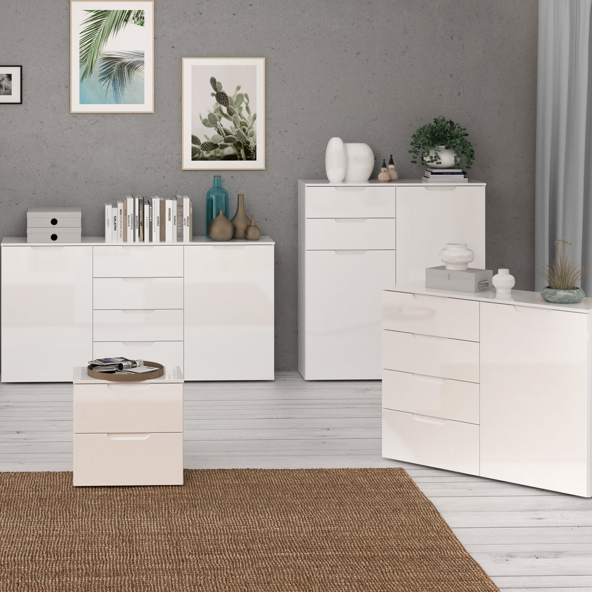 High Gloss Bedside Cabinet With 2 Drawers - Sienna