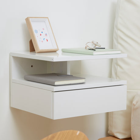 High Gloss Bedside Cabinet 35cm Wide Wall Hung With 1 Drawer - Velmora