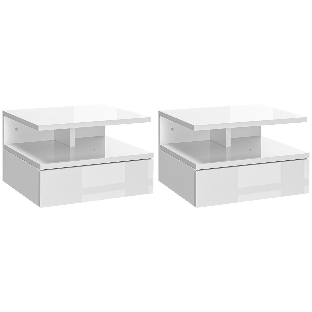 High Gloss Bedside Cabinet 35cm Wide Wall Hung With 1 Drawer - Velmora