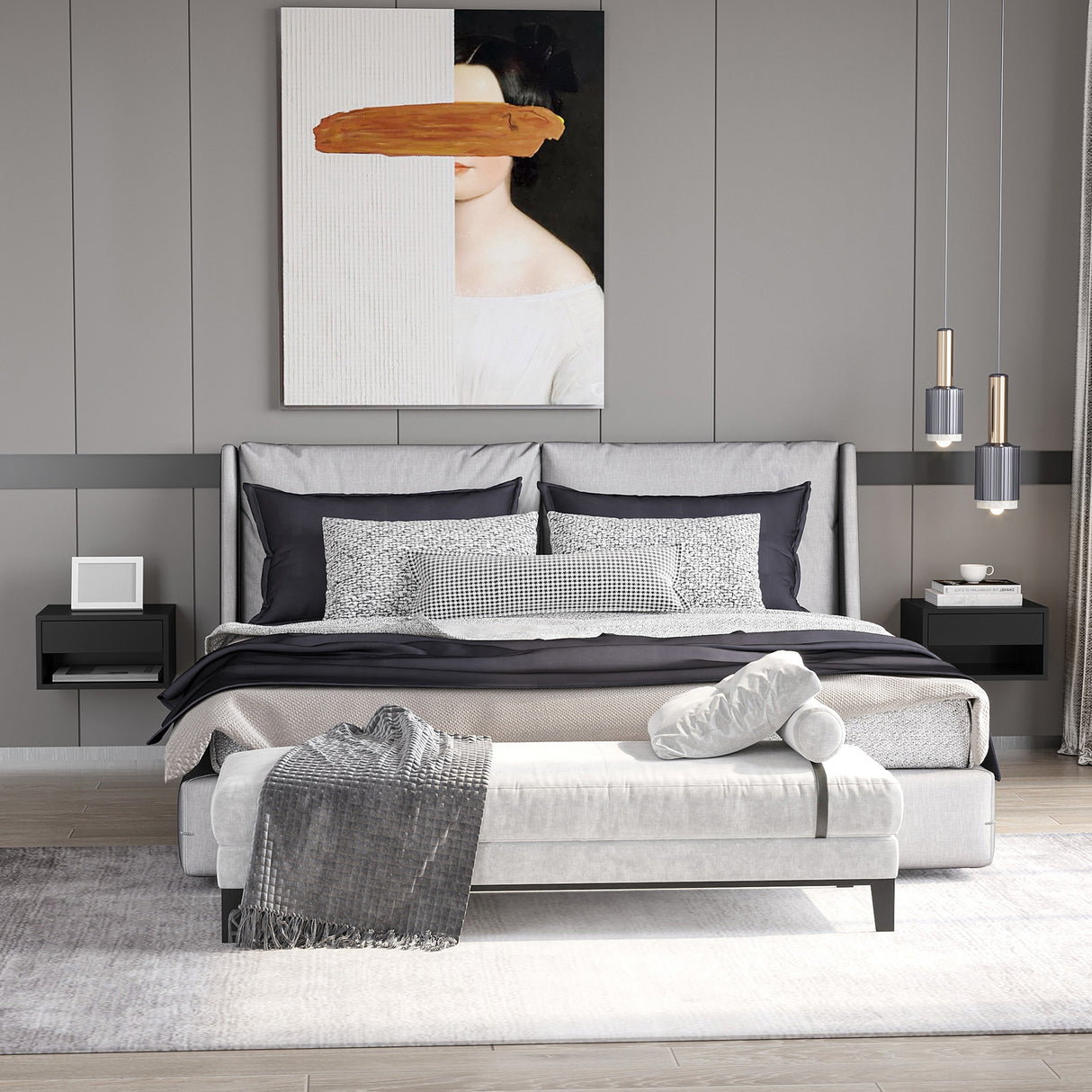 High Gloss Bedside Cabinet 37cm Wide Wall Hung With 1 Drawer in Set Of 2 - Velmora