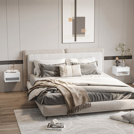 High Gloss Bedside Cabinet 37cm Wide Wall Hung With 1 Drawer in Set Of 2 - Velmora