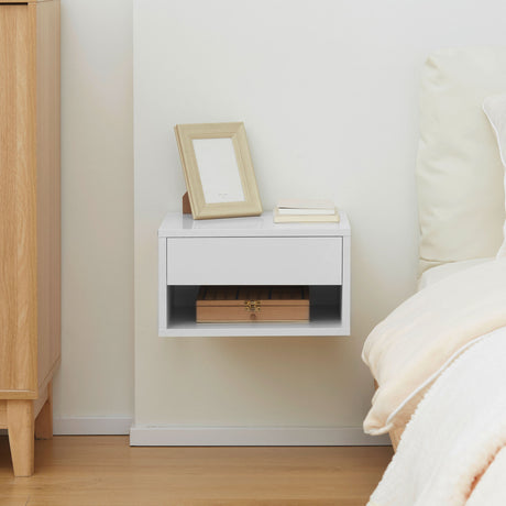 High Gloss Bedside Cabinet 37cm Wide Wall Hung With 1 Drawer in Set Of 2 - Velmora