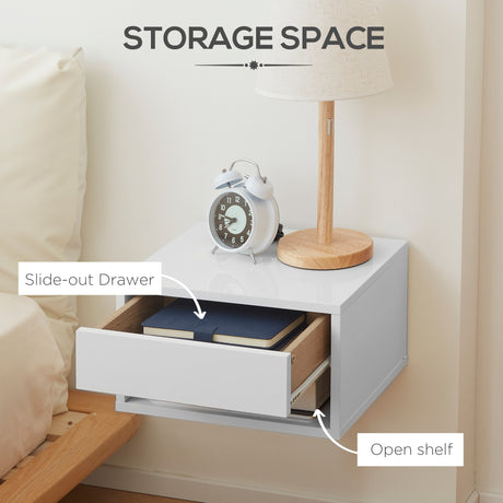 High Gloss Bedside Cabinet 37cm Wide Wall Hung With 1 Drawer in Set Of 2 - Velmora