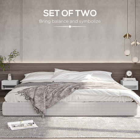 High Gloss Bedside Cabinet 37cm Wide Wall Hung With 1 Drawer in Set Of 2 - Velmora