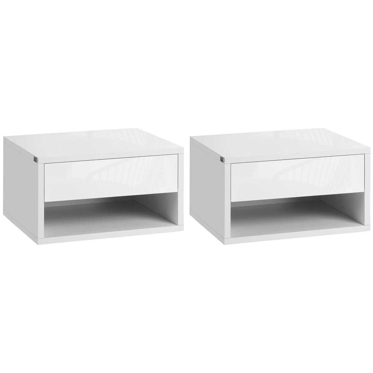 High Gloss Bedside Cabinet 37cm Wide Wall Hung With 1 Drawer in Set Of 2 - Velmora