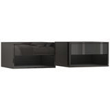 High Gloss Bedside Cabinet 37cm Wide Wall Mounted With 1 Drawer in Set Of 2 - Velmora