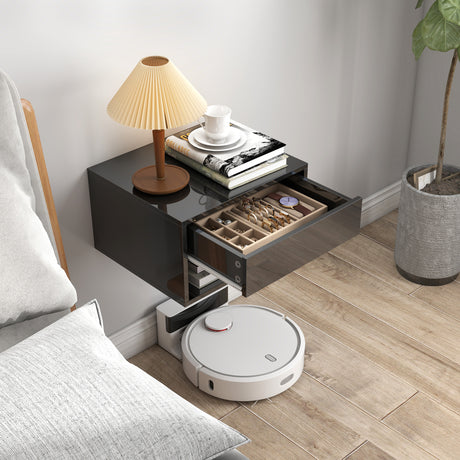 High Gloss Bedside Cabinet 37cm Wide Wall Mounted With 1 Drawer in Set Of 2 - Velmora