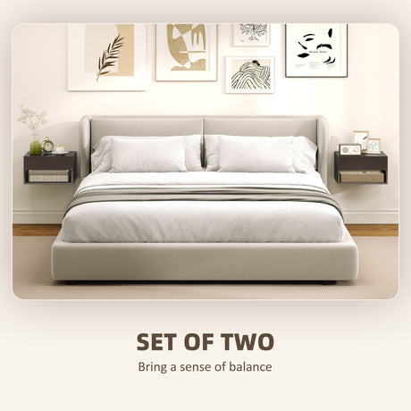 High Gloss Bedside Cabinet 37cm Wide Wall Mounted With 1 Drawer in Set Of 2 - Velmora
