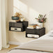 High Gloss Bedside Cabinet 37cm Wide Wall Mounted With 1 Drawer in Set Of 2 - Velmora