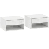 High Gloss Bedside Cabinet 37cm Wide Wall Mounted With 1 Drawer in Set Of 2 - Velmora