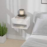High Gloss Bedside Cabinet 37cm Wide Wall Mounted With 1 Drawer in Set Of 2 - Velmora