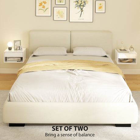 High Gloss Bedside Cabinet 37cm Wide Wall Mounted With 1 Drawer in Set Of 2 - Velmora