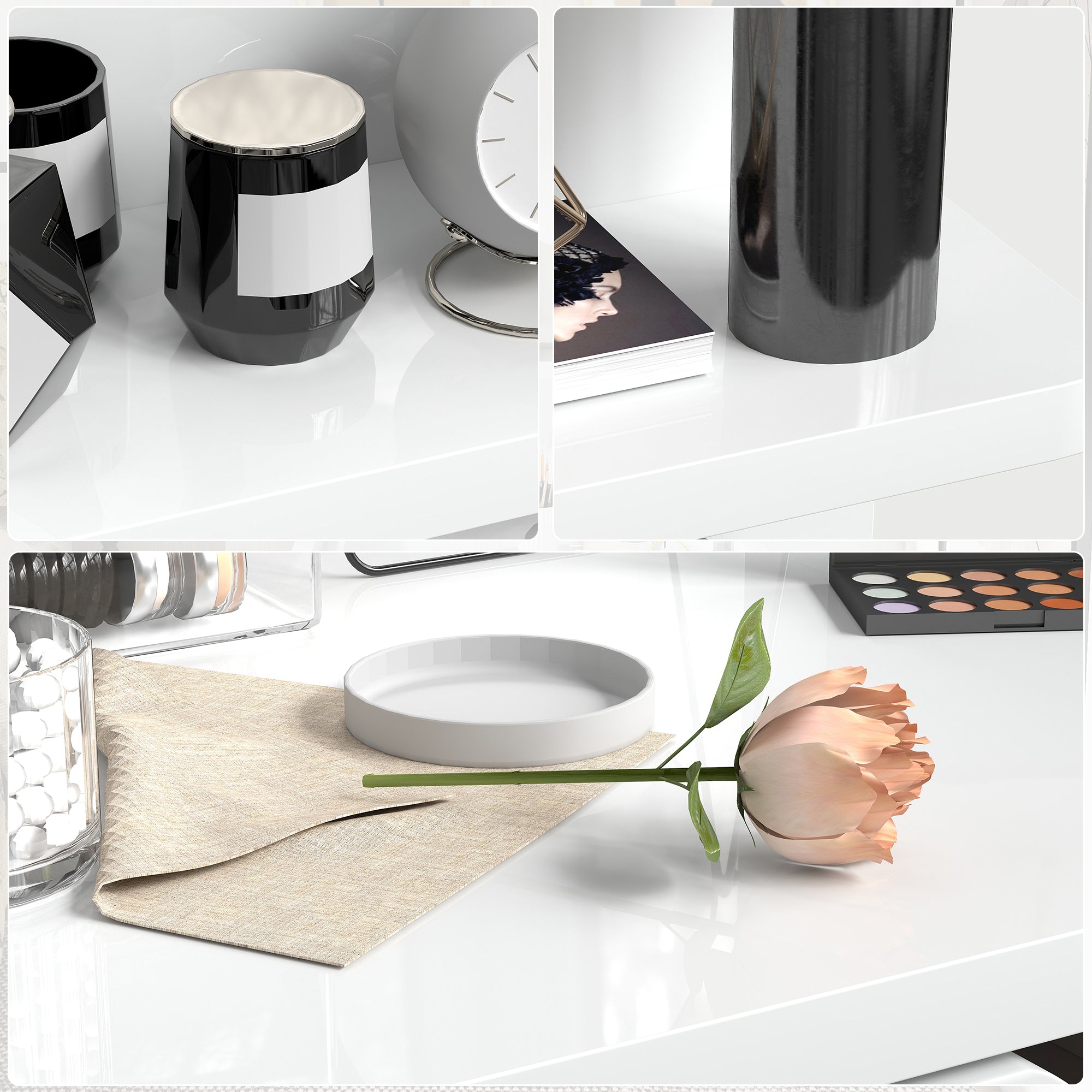 High Gloss Bedside Cabinet 40cm Wide With 2 Drawers And Storage Shelves - Velmora