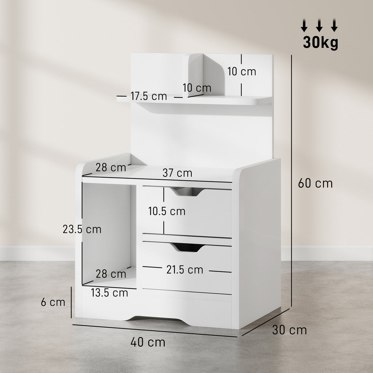 High Gloss Bedside Cabinet 40cm Wide With 2 Drawers And Storage Shelves - Velmora