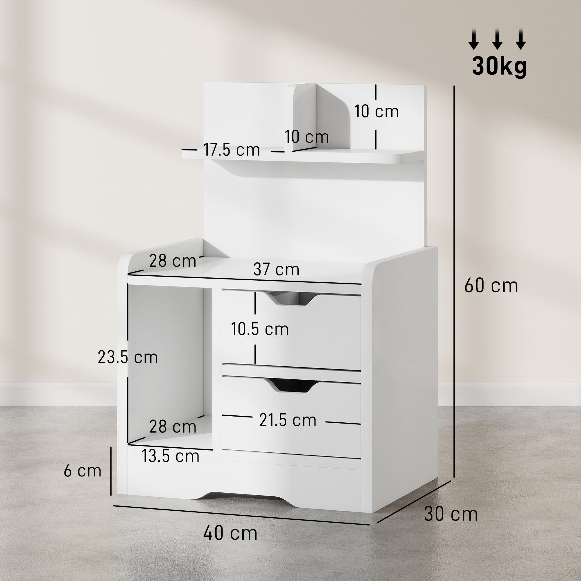 High Gloss Bedside Cabinet 40cm Wide With 2 Drawers And Storage Shelves - Velmora