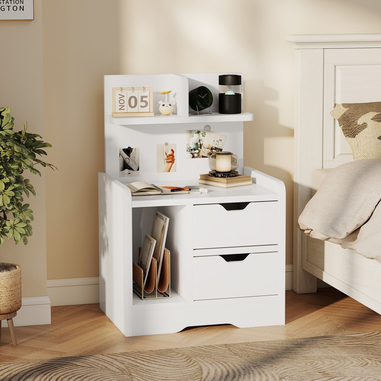 High Gloss Bedside Cabinet 40cm Wide With 2 Drawers And Storage Shelves - Velmora