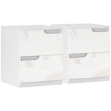 High Gloss Bedside Cabinet 40cm Wide With 2 Drawers in Set Of 2 - Velmora
