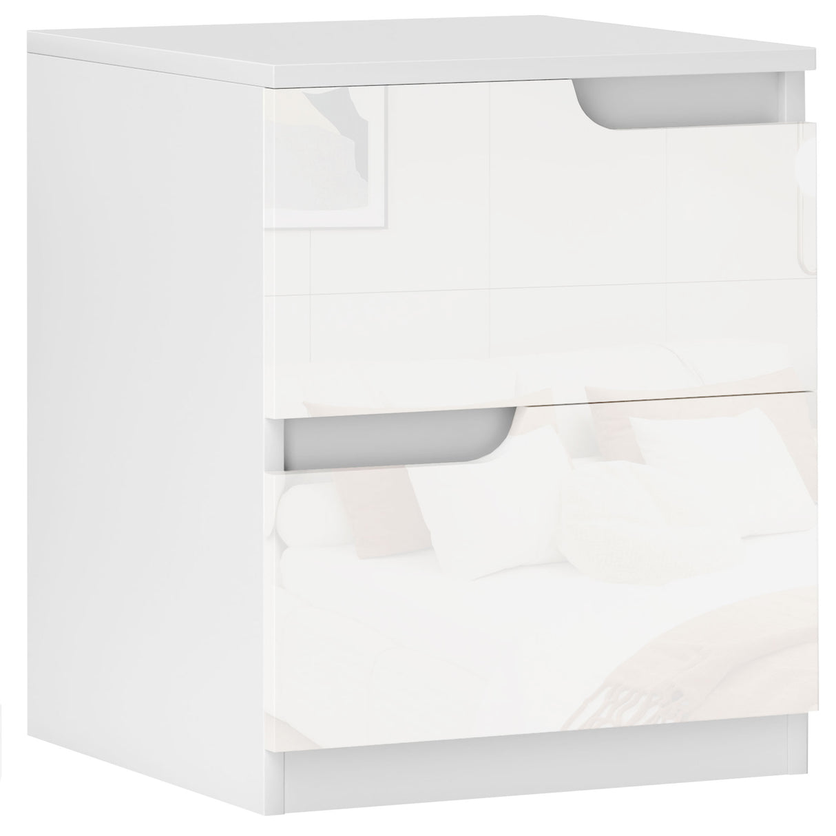 High Gloss Bedside Cabinet 40cm Wide With 2 Drawers - Velmora